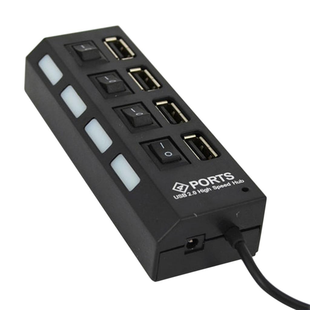 4 Port USB Splitter Portable Data Hub with Individual On/Off Switch and LED