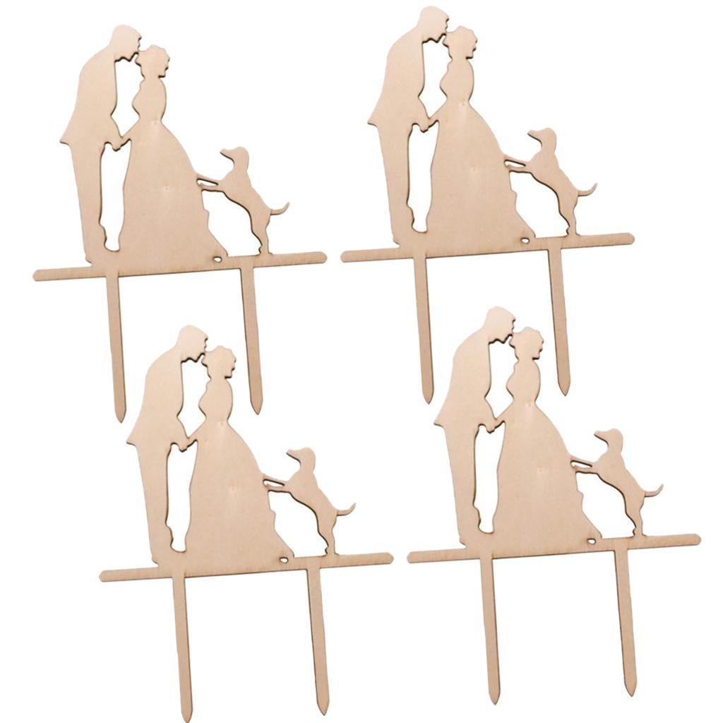 Pack of 4 Bride and Groom Silhouette with Dog Cake Topper Wedding Cake Decor