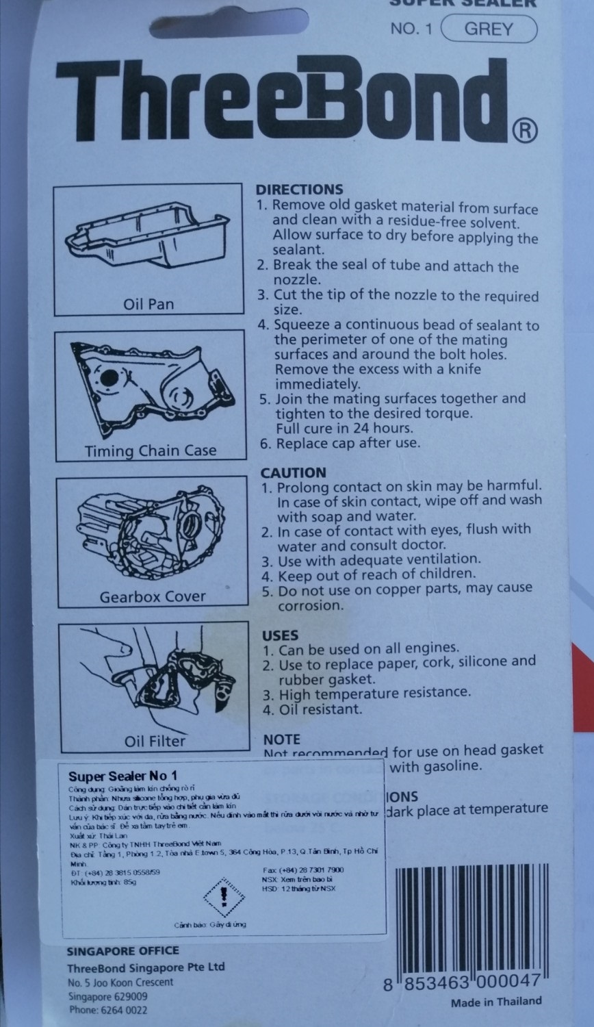 Keo Tạo Gioăng Máy Chịu Nhiệt Độ Cao Threebond Super Sealer No.1 Liquid Gasket Màu Xám Thương Hiệu Số 1 Nhật Bản