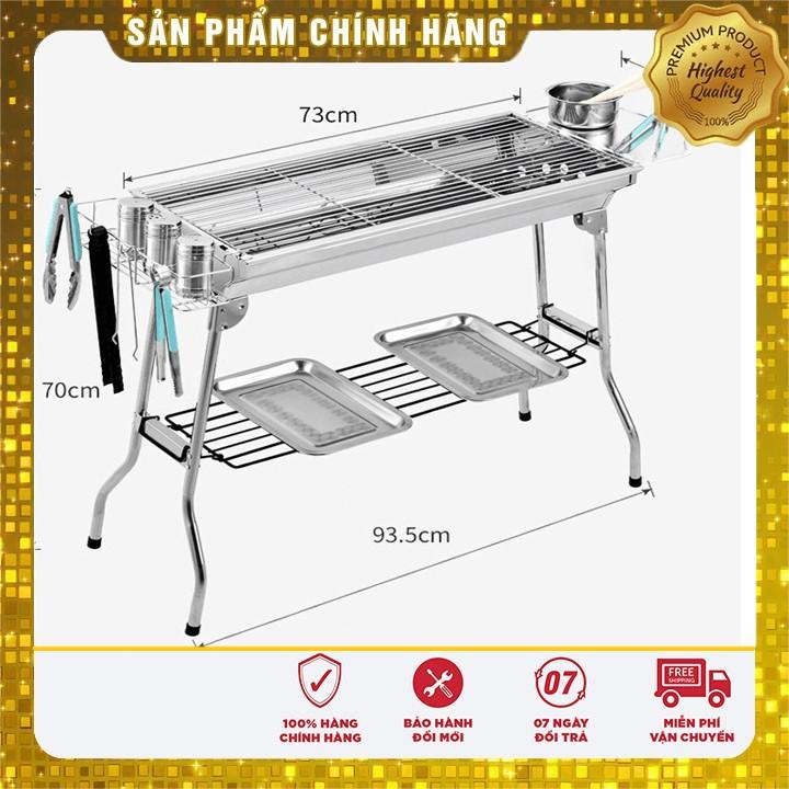 Bếp nướng BBQ ngoài trời dã ngoại nướng than hoa inox có thể gấp gọn chân cao xếp kèm phụ kiện - Hàng chính hãng