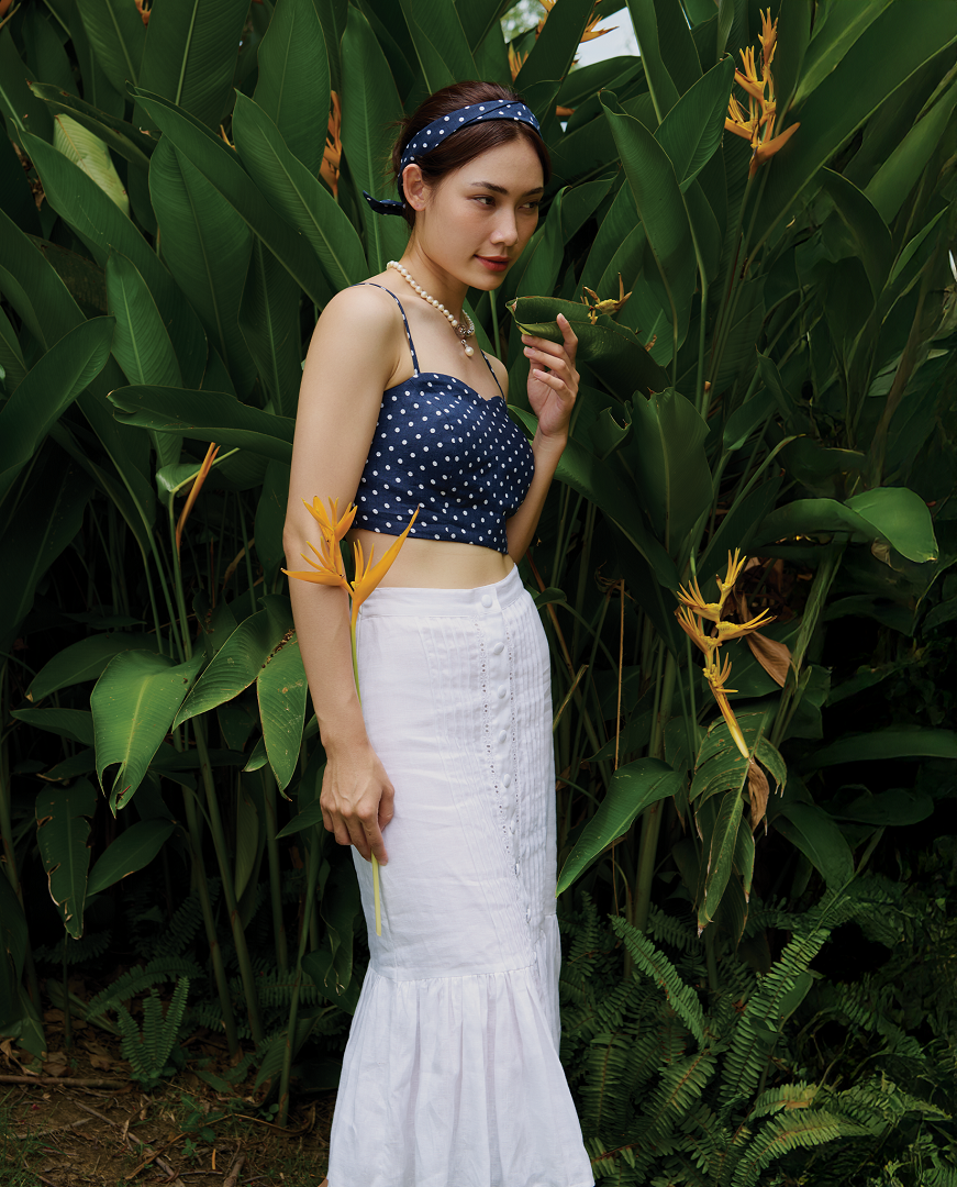 Áo Croptop Bratop Hai Dây Ngắn Hở Bụng Linen Vải Lanh Chấm Bi Hải Tinh Top208 thời trang thiết kế Hity