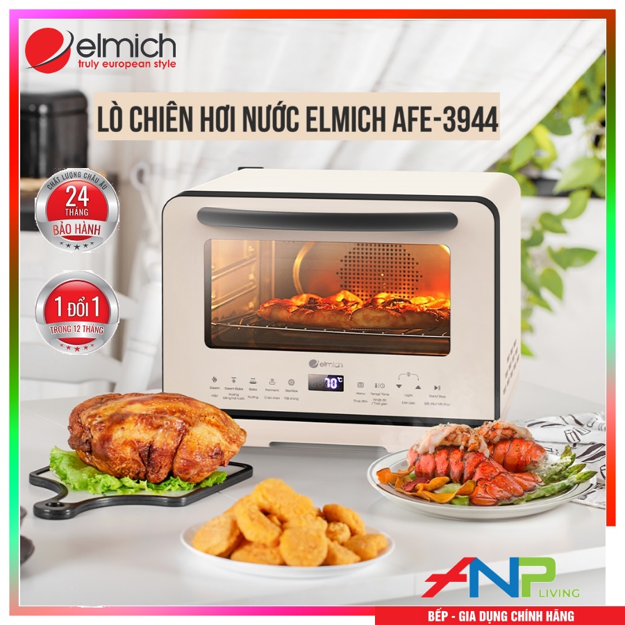 Lò Chiên Hơi Nước Elmich AFE-3944 (Mầu Trắng Sữa, Dung Tích 20L - Công Suất 2000W - Tích Hợp Chức Năng Chiên, Hấp, Nướng 3 in 1) - Hàng Chính Hãng