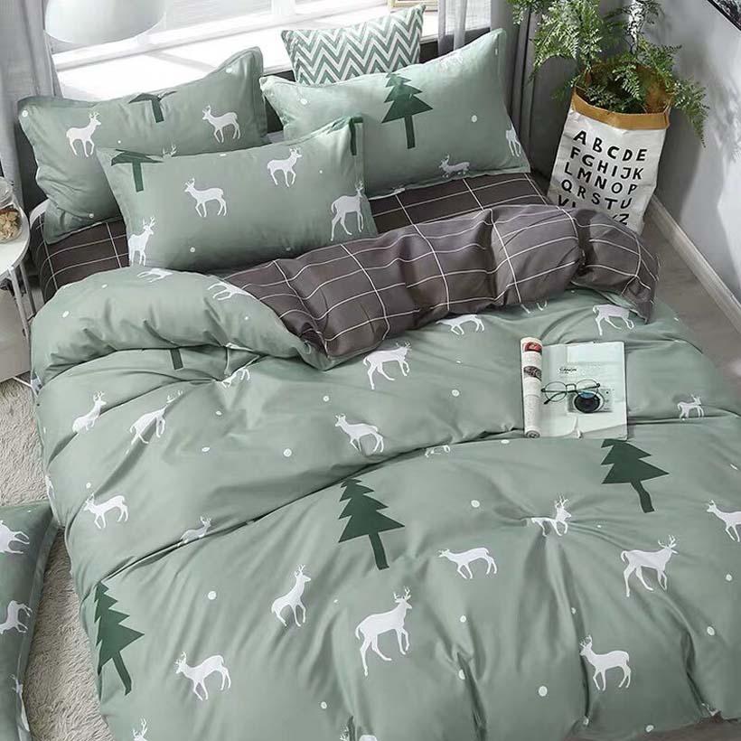 Bộ Chăn Chần Ga Gối Cotton LIDACO SP000945 - Tuần Lộc Xanh