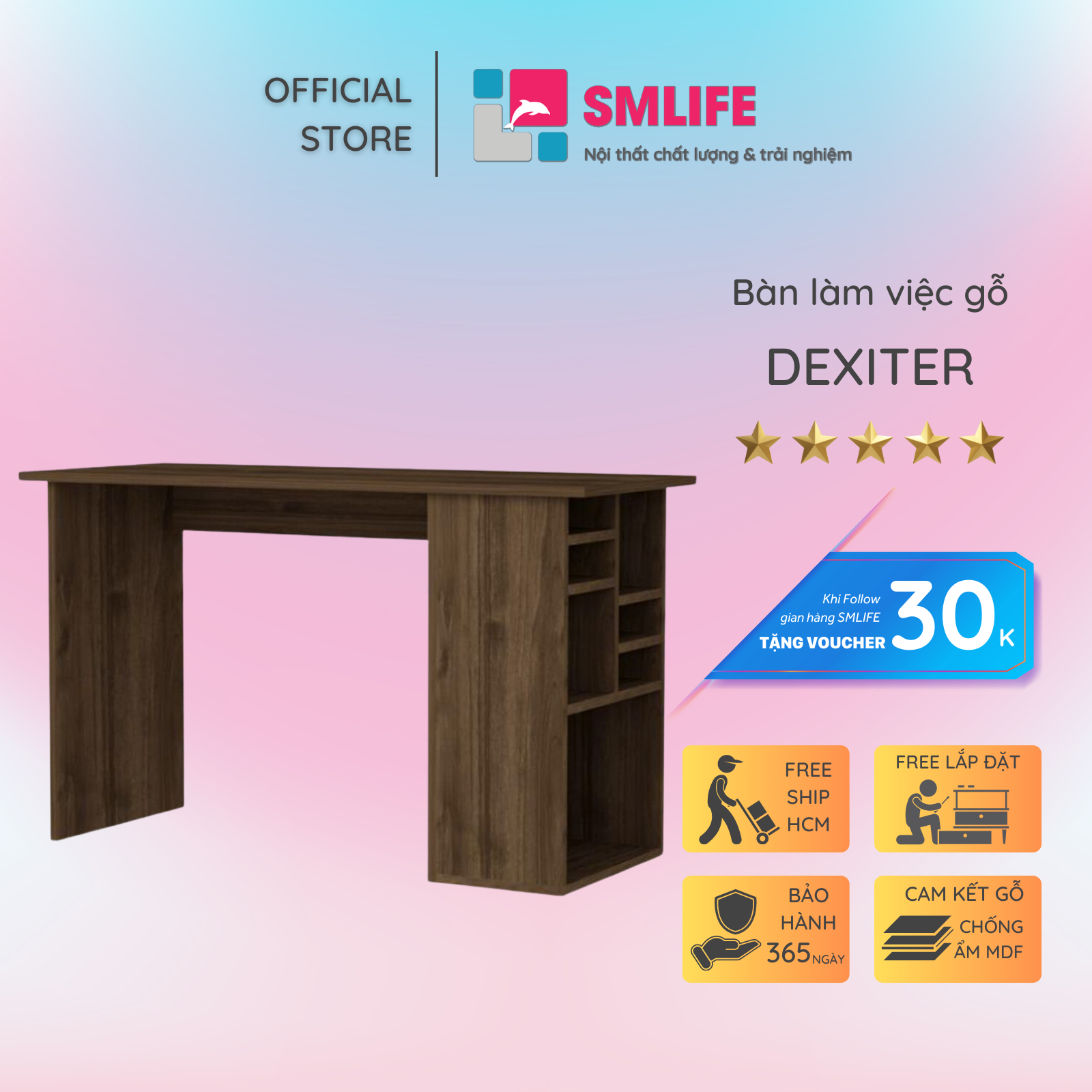 Bàn làm việc, bàn học gỗ hiện đại SMLIFE Dexiter | Gỗ MDF dày 17mm chống ẩm | D120xR50xC75cm