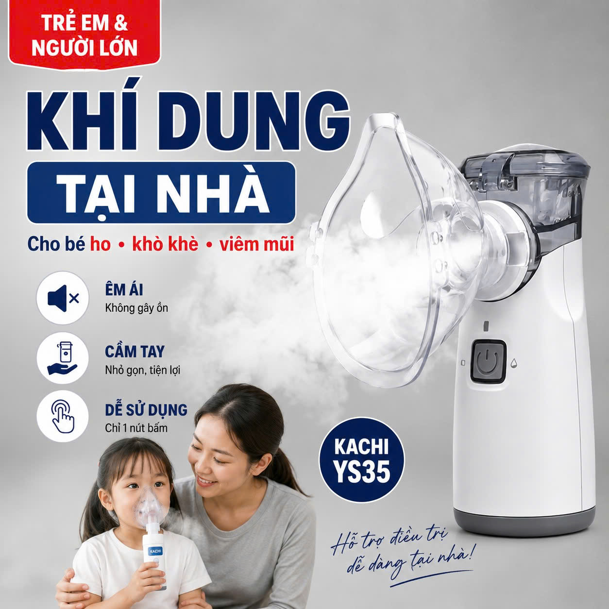 Máy Xông Khí Dung Cầm Tay Kachi YS35: Giải Pháp Hô Hấp Linh Hoạt Mọi Lúc, Mọi Nơi - hàng chính hãng