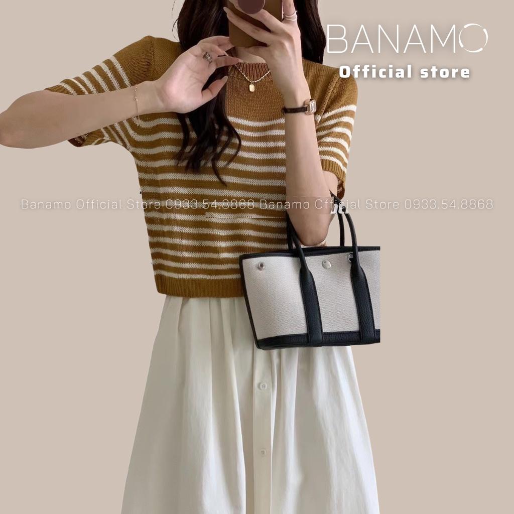 Áo Len mongtoghi kẻ ngang cộc Tay nhiều Màu hàng thiết kế siêu đẹp thời trang Banamo Fashion áo len kẻ nhiều màu 3418