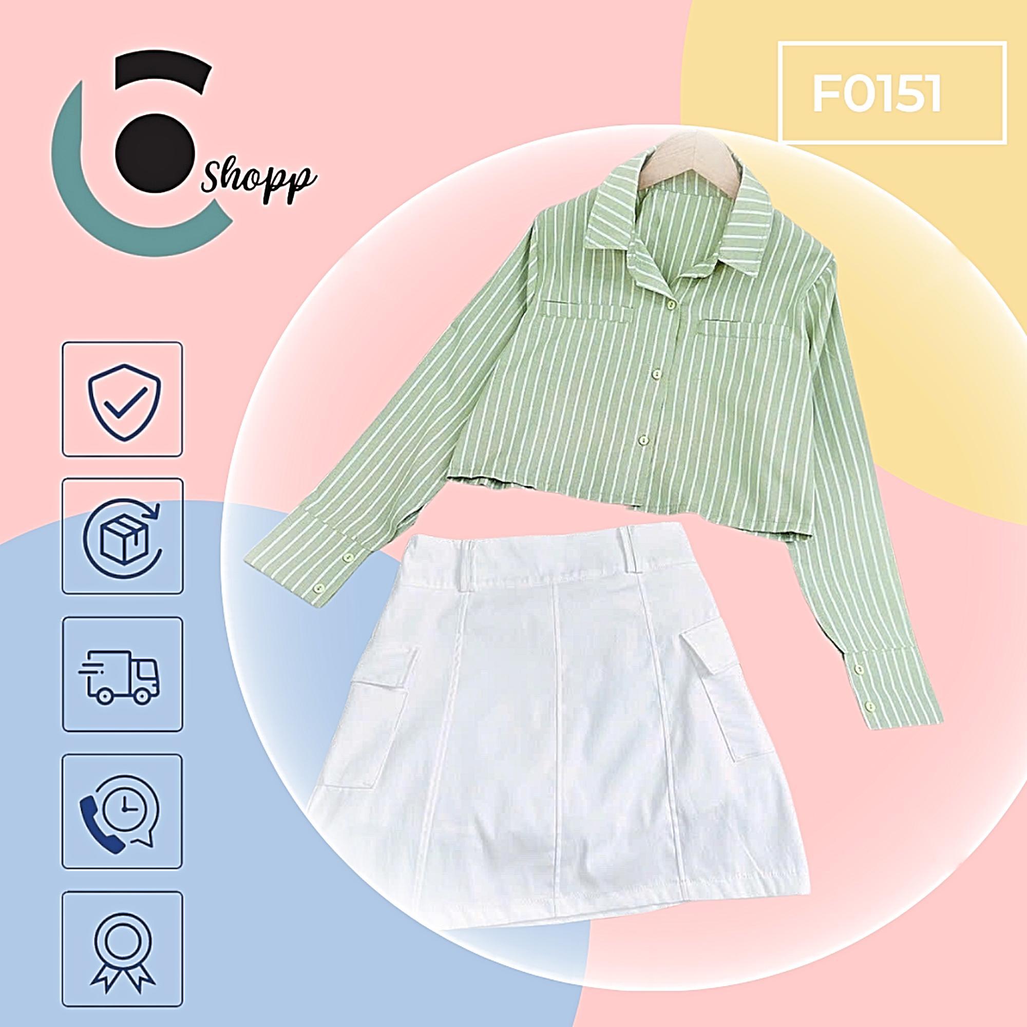 Set sơmi crop kèm quần giả váy cao cấp