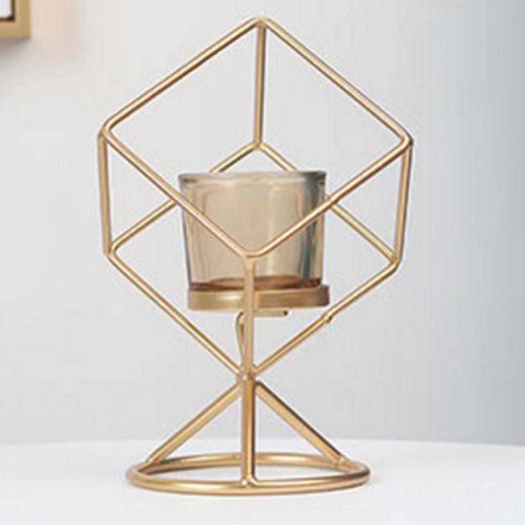 Nordic Style Geometric Candle Holder Stand with Glass Cup Golden