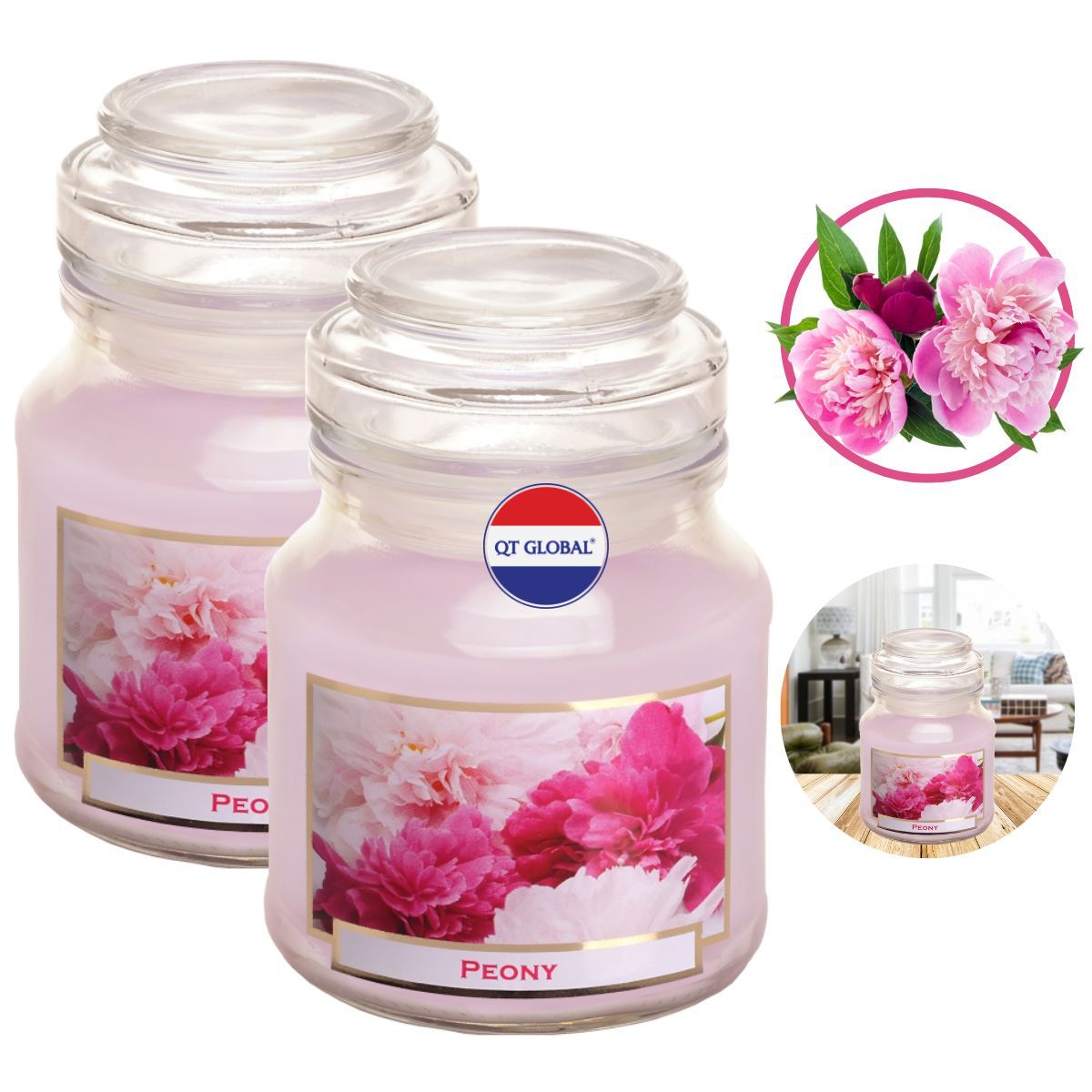 Combo 2 Hũ nến thơm tinh dầu Bartek Peony 130g - hoa mẫu đơn