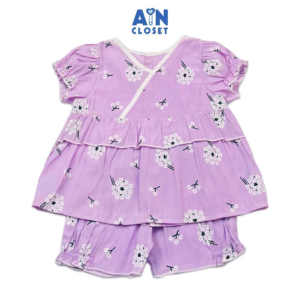 Bộ quần áo ngắn bé gái họa tiết Hoa Bồ Công trắng nền tím boi tơ - AICDBGA6J8CQ - AIN Closet