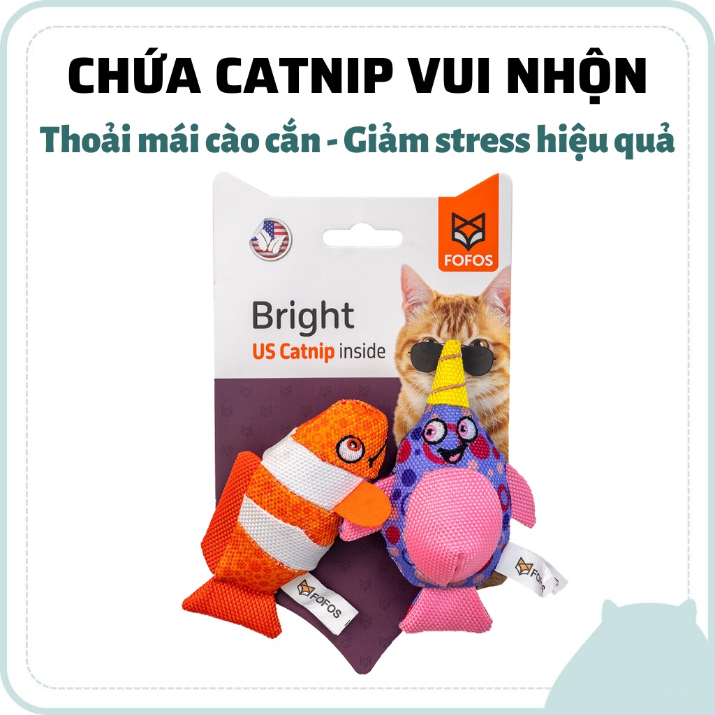Đồ chơi cho mèo FOFOS, Combo đồ chơi hình cá nemo & cá nhà táng, Chứa catnip, Chịu được cào cắn, Giúp vệ sinh răng miệng