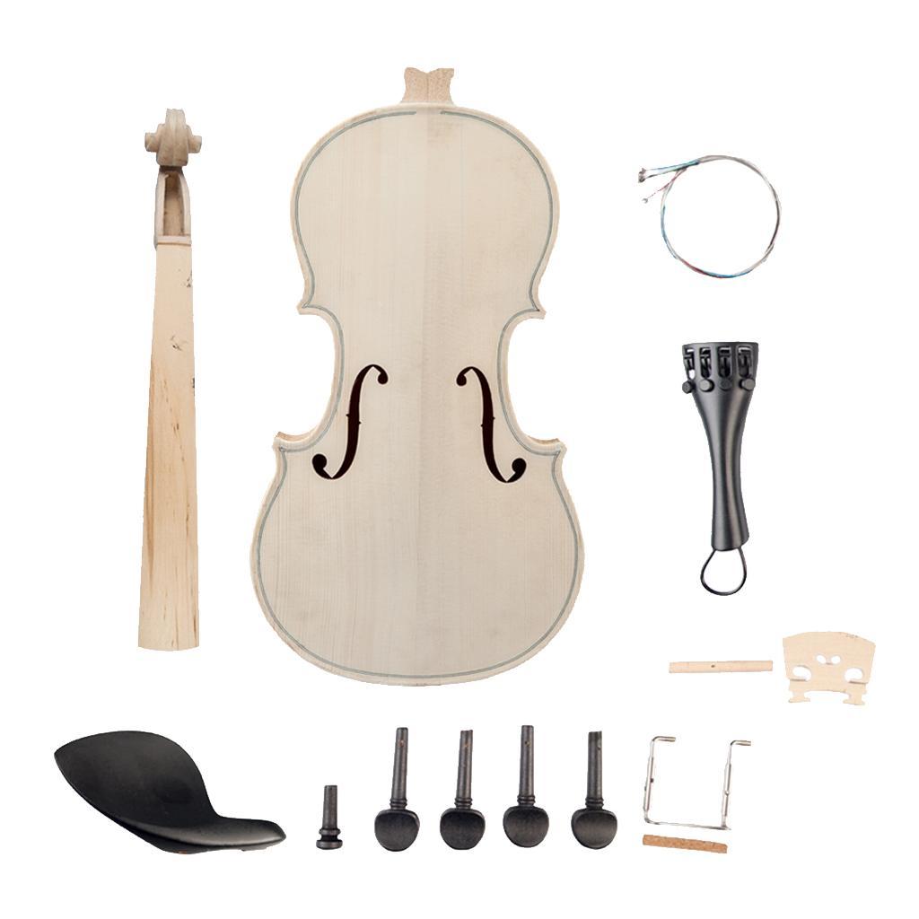 Wood Unfinished Violin Body Headstock Neck Chin Rest Tailpiece Peg Set