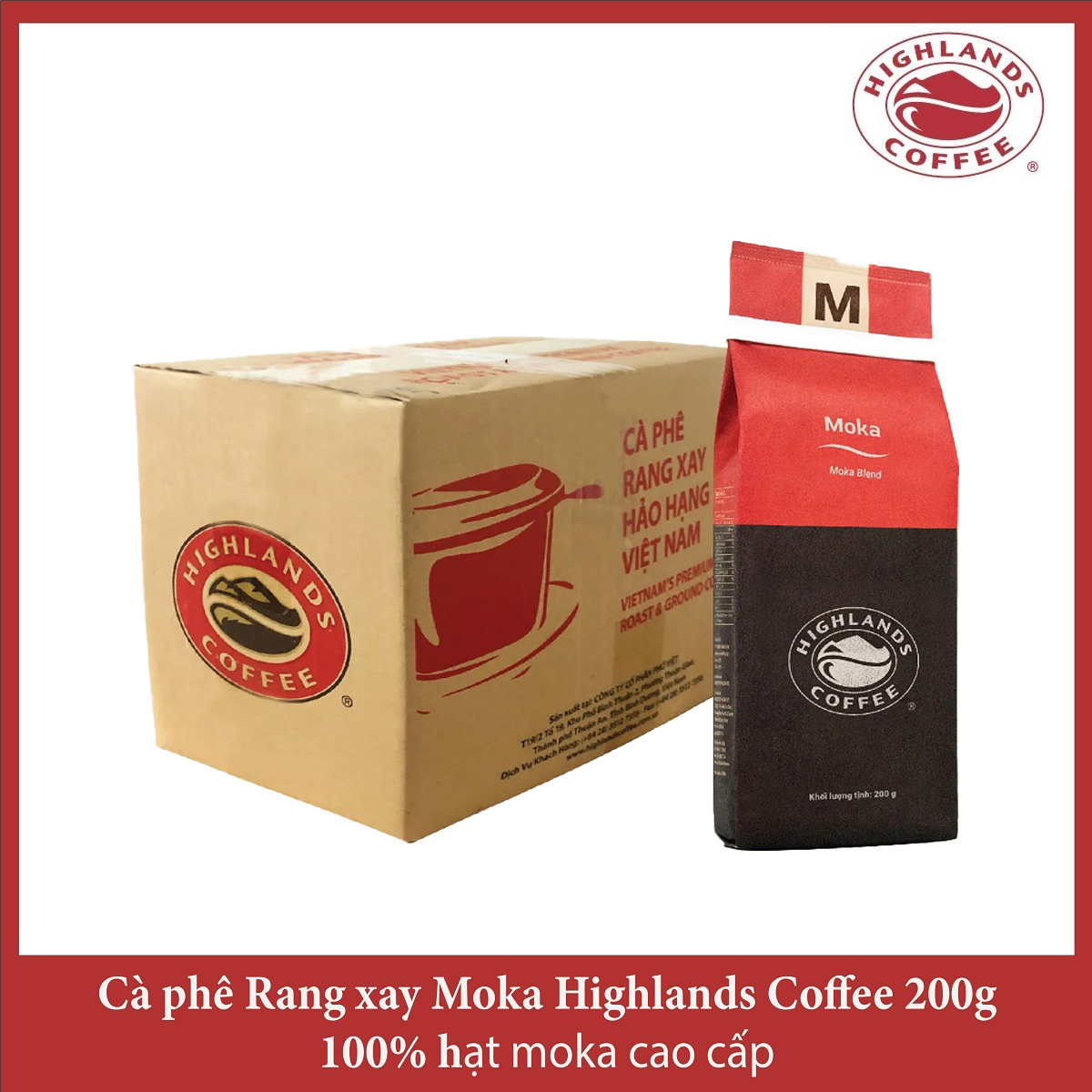 Thùng 12 gói Cà phê Rang xay Moka Highlands Coffee 200g