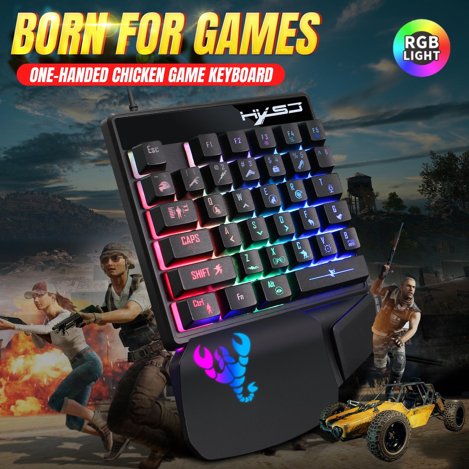 HXSJ V400 One-handed Game Keyboard Wired Keyboard Streaming Color RGB light Ergonomic Hand Rest Keyboard Black