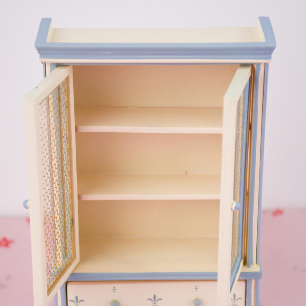 1/12 Dolls House Furniture Wood Cabinet Bookshelf Double Doors DIY Accessory