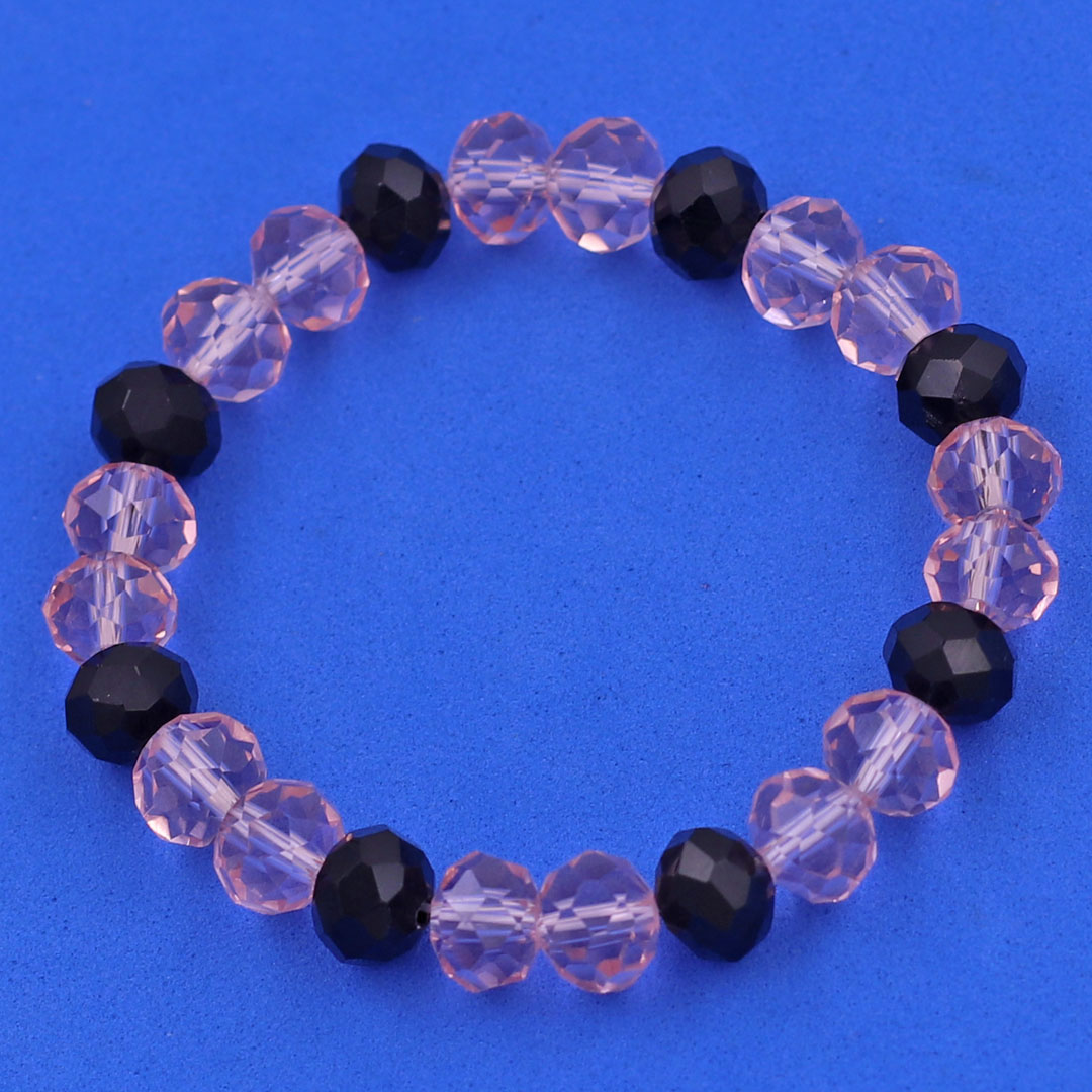 Chuỗi tay pha lê hồng phấn cắt giác 8 ly pha lê đen giác CTFLHPGHFLEG8