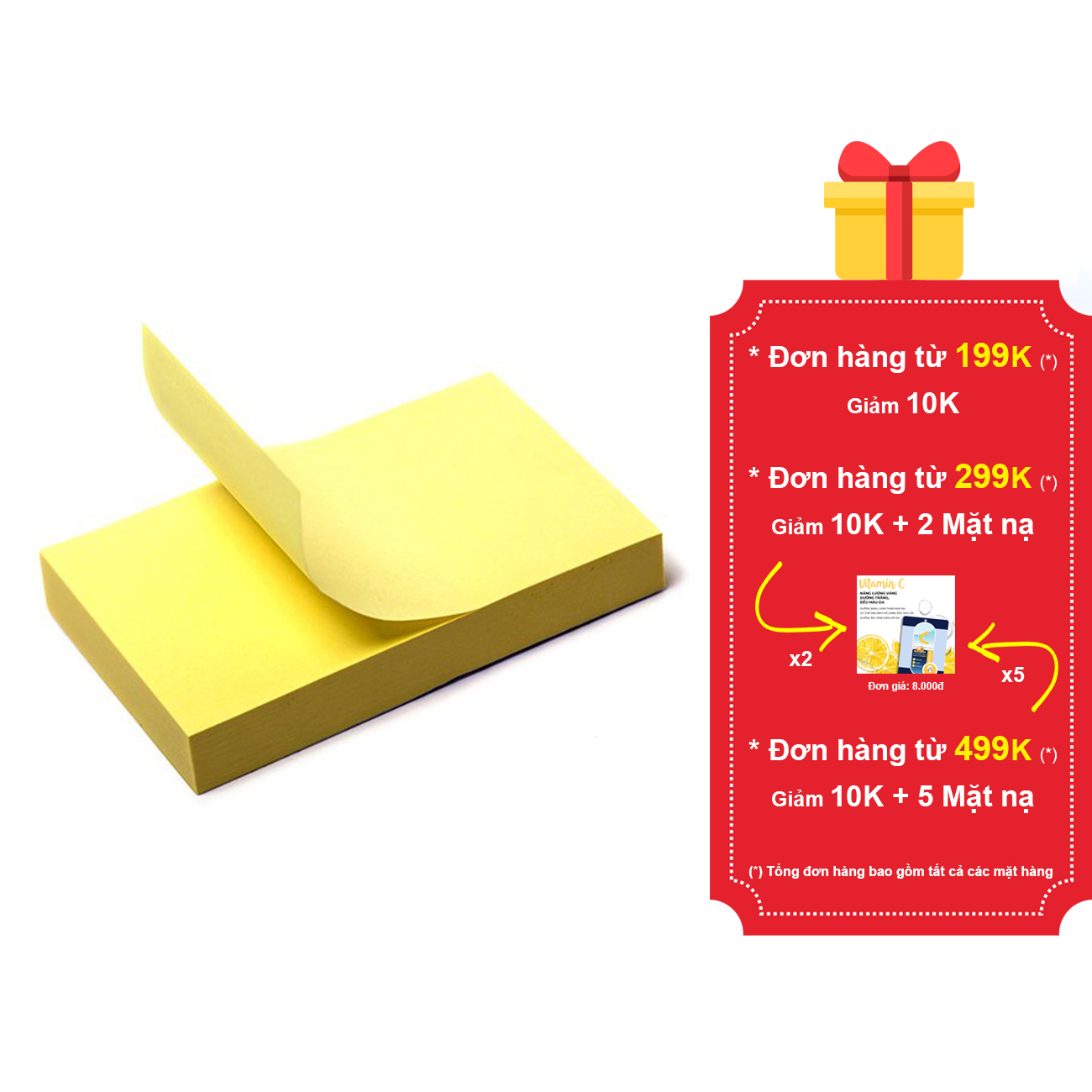 6 xấp giấy note ghi chú vàng 3x2, 3x3, 3x4