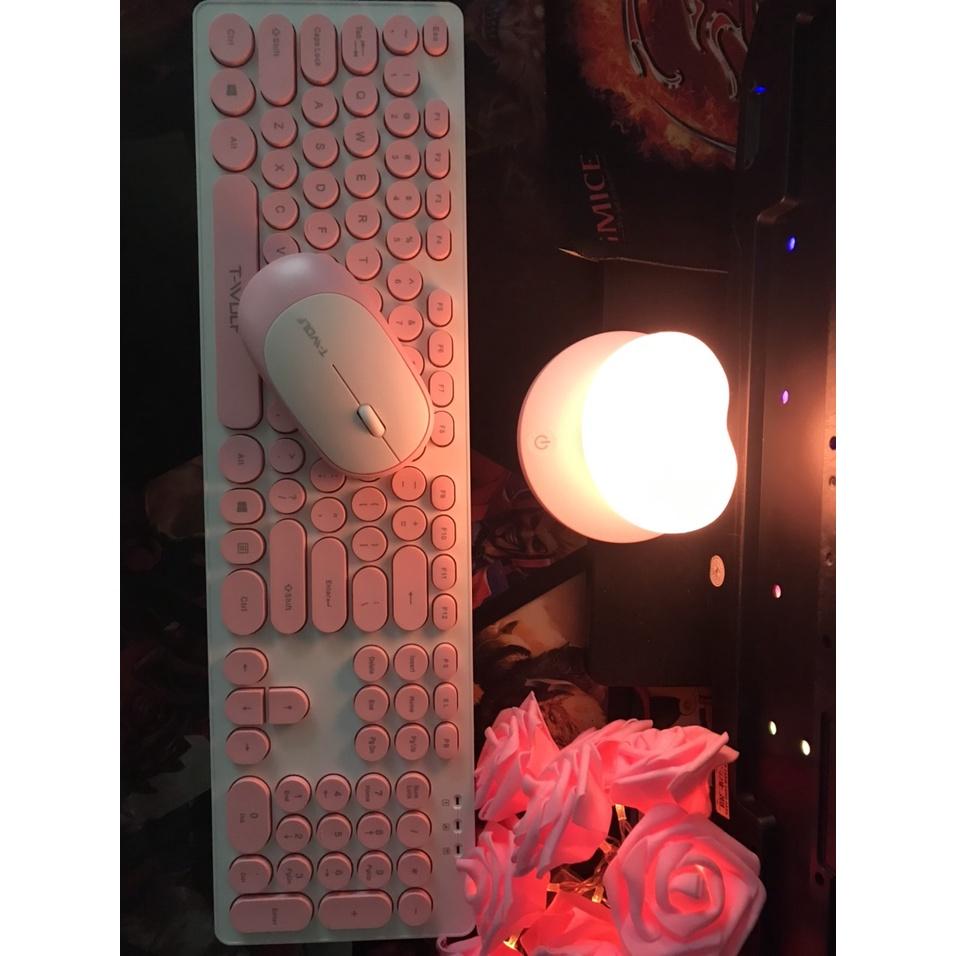 Combo quà tặng bạn gái tai nghe mèo, bàn phím tròn và chuột văn phòng không dây màu hồng dễ thương
