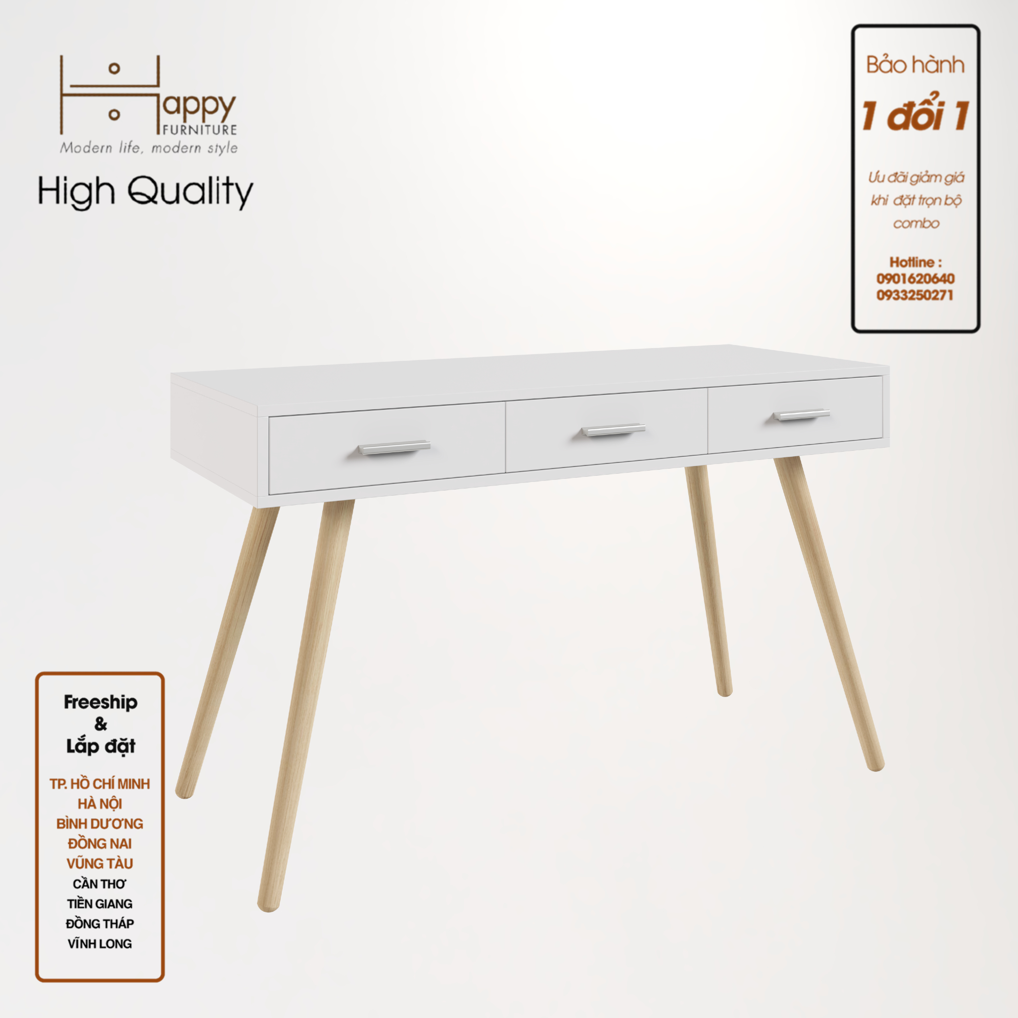 Hình ảnh [Happy Home Furniture] OSRI, Bàn làm việc 3 ngăn - chân gỗ chéo ,  120cm x 50cm x 75cm ( DxRxC), BAN_003