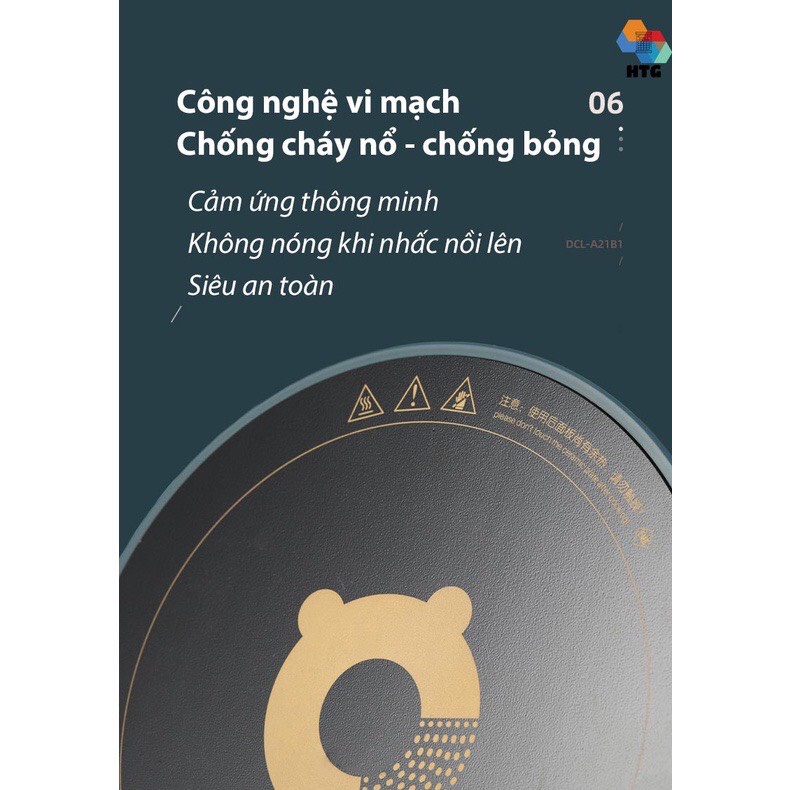 Bếp từ Bear DCL-A21B1 cảm ứng thông minh, sử dụng siêu an toàn, bảo vệ quá nhiệt, tự ngắt và nóng siêu tốc 2100W