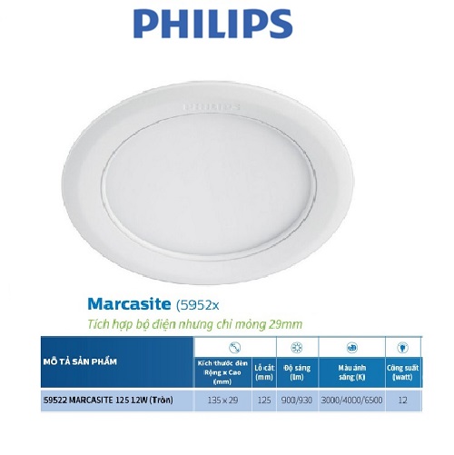 Bộ đèn PHILIPS LED âm trần MARCASITE tròn (5952x )-9W, 12W, 14W,16W (ánh sáng trắng, trung tính, vàng)