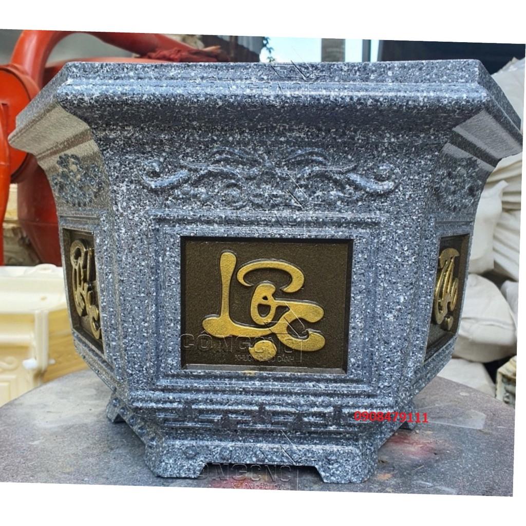 Khuôn Đúc Chậu Cảnh ABS Lục Giác 38 cao 28 cm mẫu Hoa Sen Và Chữ Phúc lộc thọ