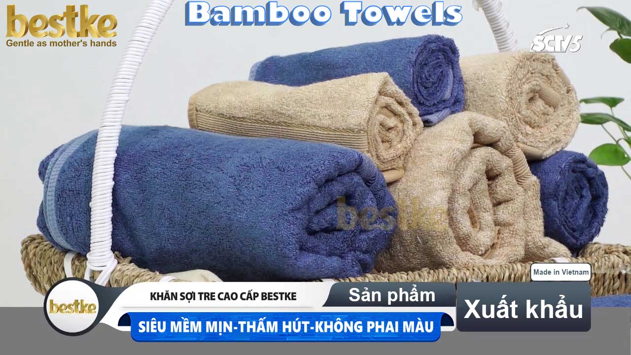 BỘ 3 Khăn Tắm, Khăn Gội, Khăn Mặt sợi tre Bestke Cao cấp Xuất khẩu Hàn Quốc màu Xanh, Bamboo Towel