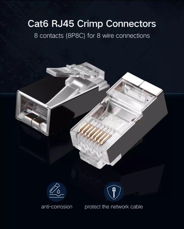 Ugreen UG20333NW111TK 10pcs Đầu bấm mạng RJ45 chuẩn Cat6 + Cat6e bọc inox chống nhiễu - HÀNG CHÍNH HÃNG