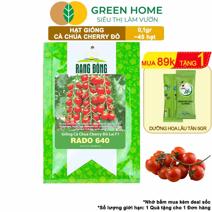 Hạt Giống Cà Chua Cherry Đỏ Lai F1 GreenHome, Gói 0,1g~45 hạt, Dễ Trồng Quanh Năm, Nhiều Quả T43