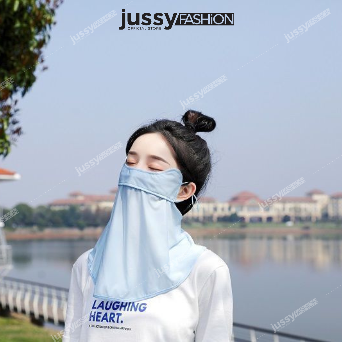 Khẩu Trang Che Full Đầu Mặt Cổ JKT01 Jussy Fashion Chất Vải Thun Lạnh Chống Tia UV UPF50+ Chống Đau Tai