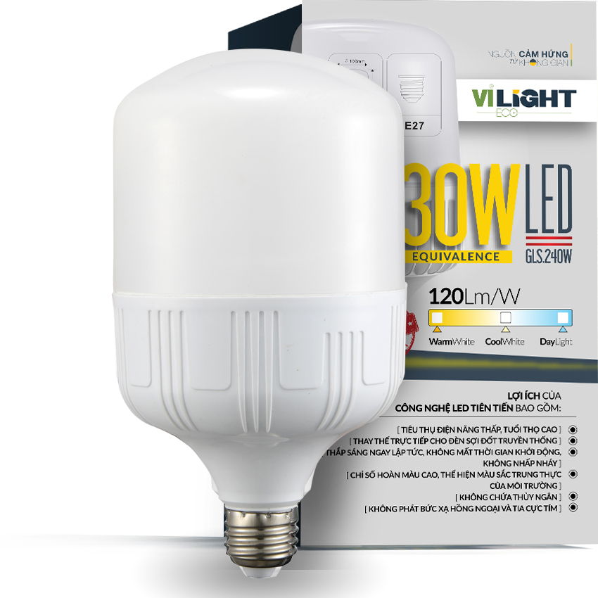 Bóng đèn Led Bulb 30W thân nhựa Vi-Light sáng trắng 6500K