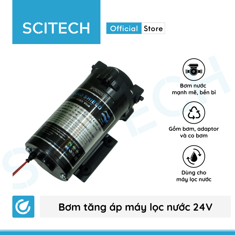 Bơm tăng áp máy lọc nước 24V (Tặng kèm co bơm) - Hàng chính hãng