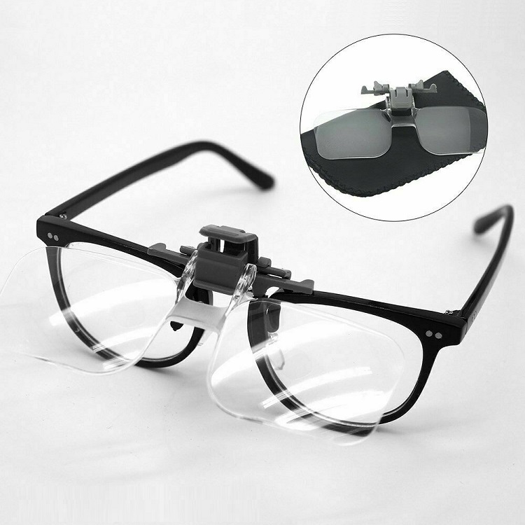 Kính lúp 2X dạng kẹp mắt kính hỗ trợ sửa chữa ( Tặng 01 đèn led mini trợ sáng ngẫu nhiên )