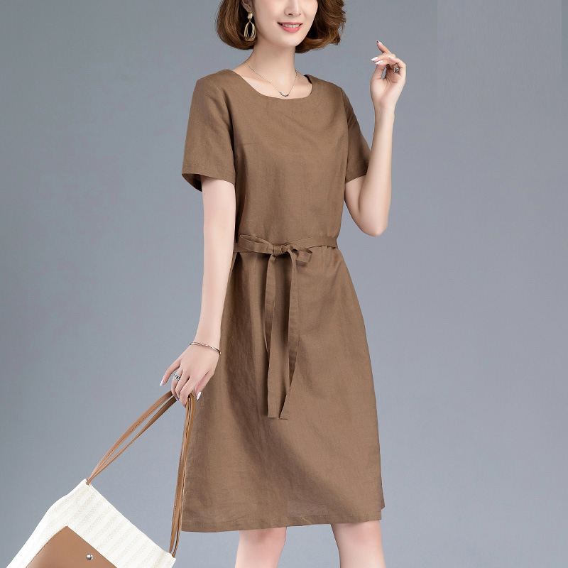 Đầm linen suông nữ cổ tròn, ngắn tay thiết kế đơn giản dễ mặc mẫu mới Đũi Việt DVDA84