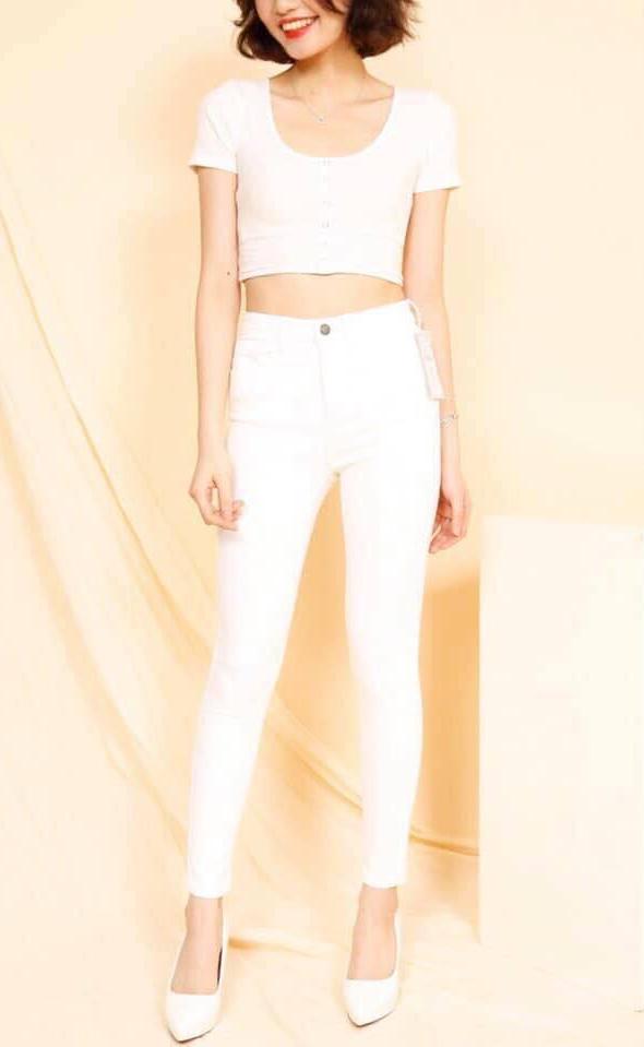 Quần Jeans Nữ Màu Trắng Co Giãn Tốt