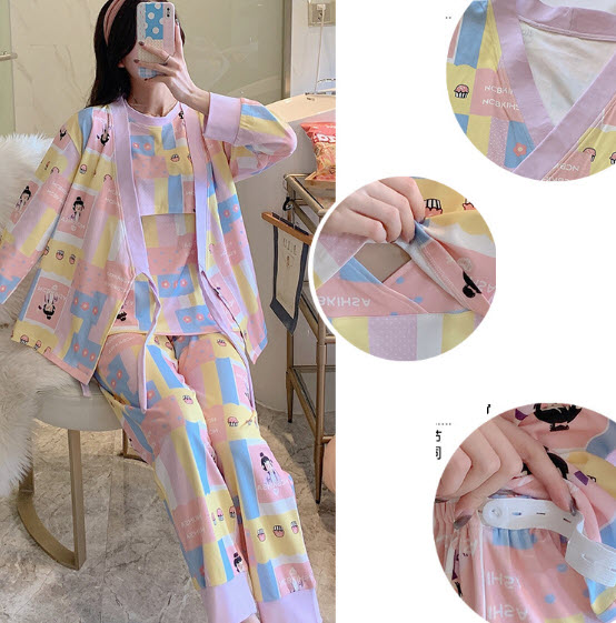 Bộ Bầu Dài Tay Sau Sinh cho con bú Đồ bộ ngủ Kimono bầu đẹp mặc nhà (SET 3) - Quần áo thời trang cho mẹ giá rẻ Bigsize