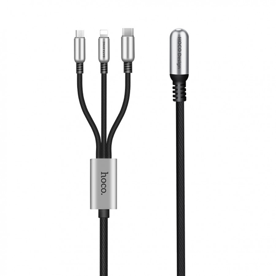 Cáp 3 đầu Hoco U17 - Lightning Và Micro USB - Type C- Dây 1.5 Mét - Chính Hãng