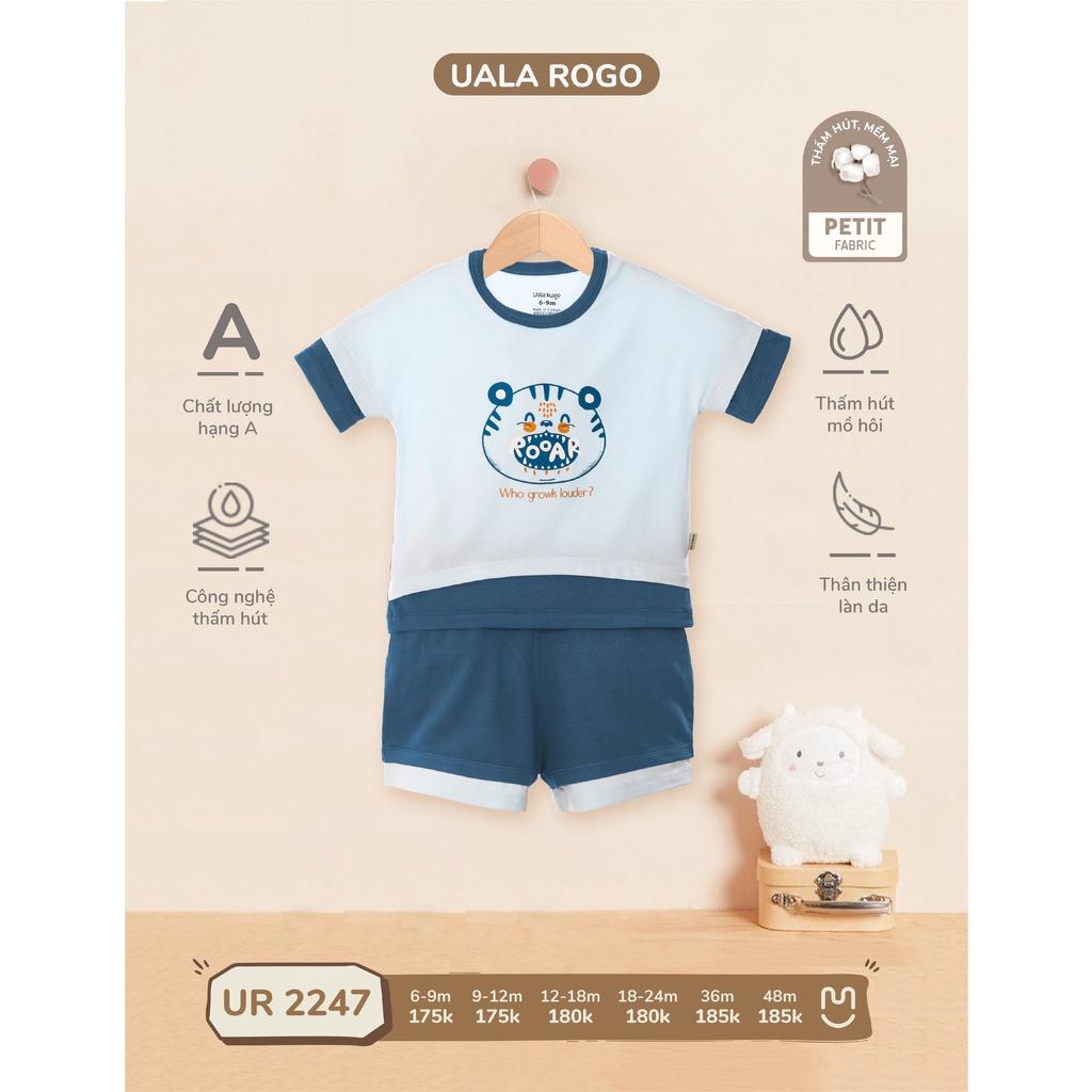 Bộ quần áo bé trai UalaRogo cộc tay 6 tháng đến 4 tuổi cotton tăm cổ tròn