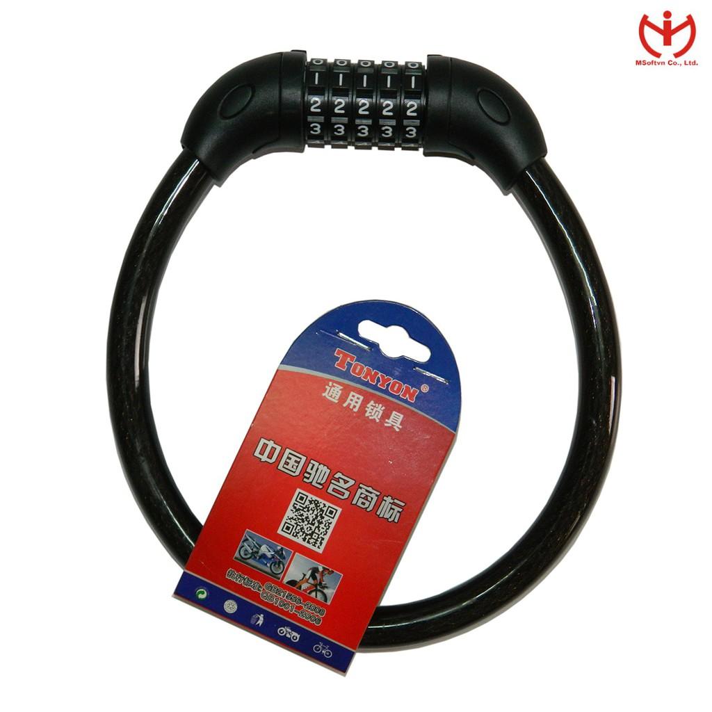 Khóa xe đạp 5 số Tonyon TY 4512 - Khóa dây cáp dài 50cm x 15mm dùng số - MSOFT