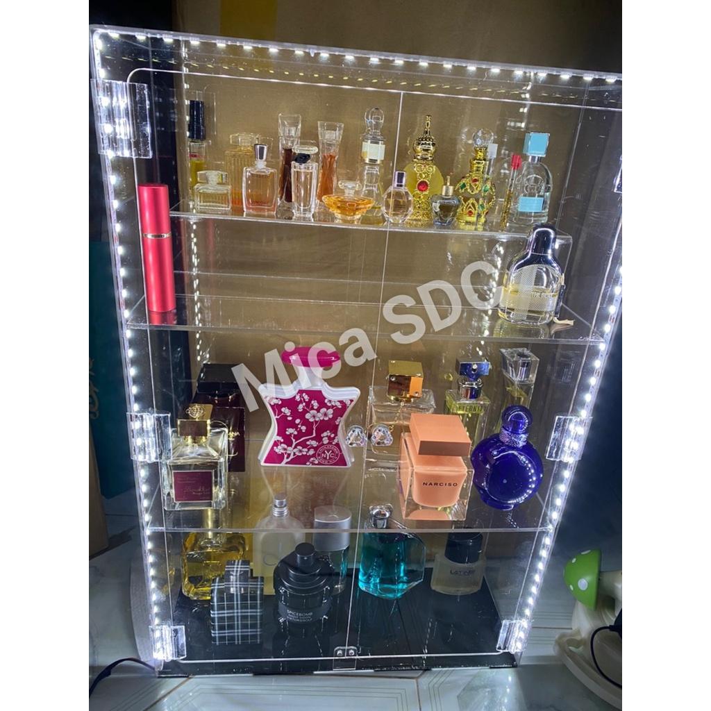 Tủ đựng nước hoa mỹ phẩm 3 tầng cao cấp-tủ trưng bày mỹ phẩm bằng mica size lớn (40x15x60) có đèn