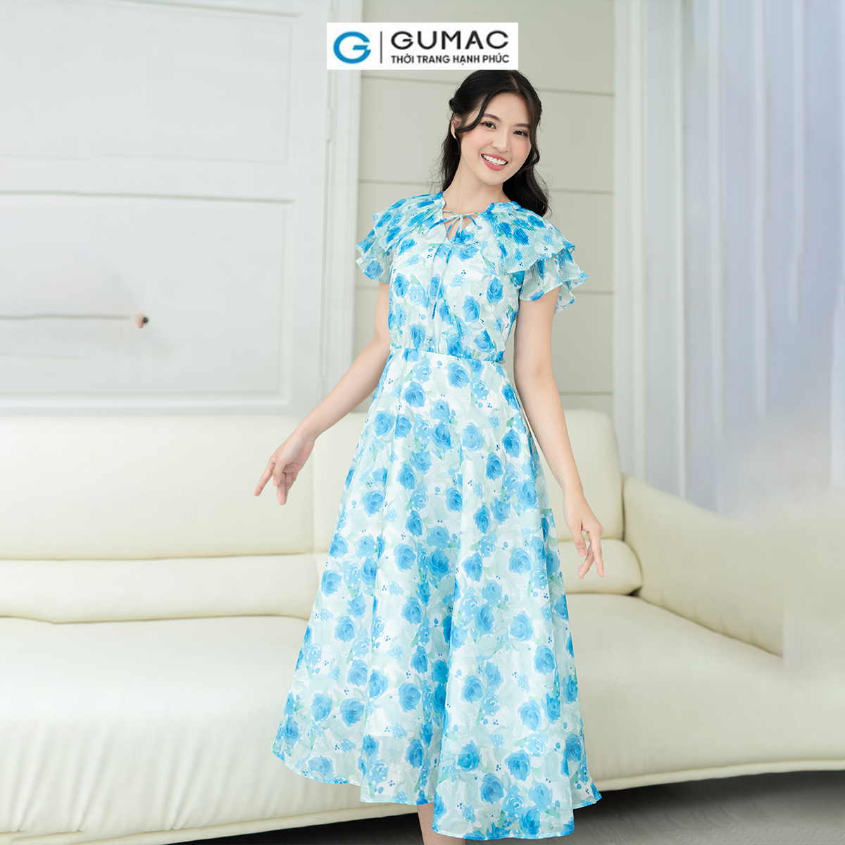 Đầm xòe phối dập ly GUMAC DD08060