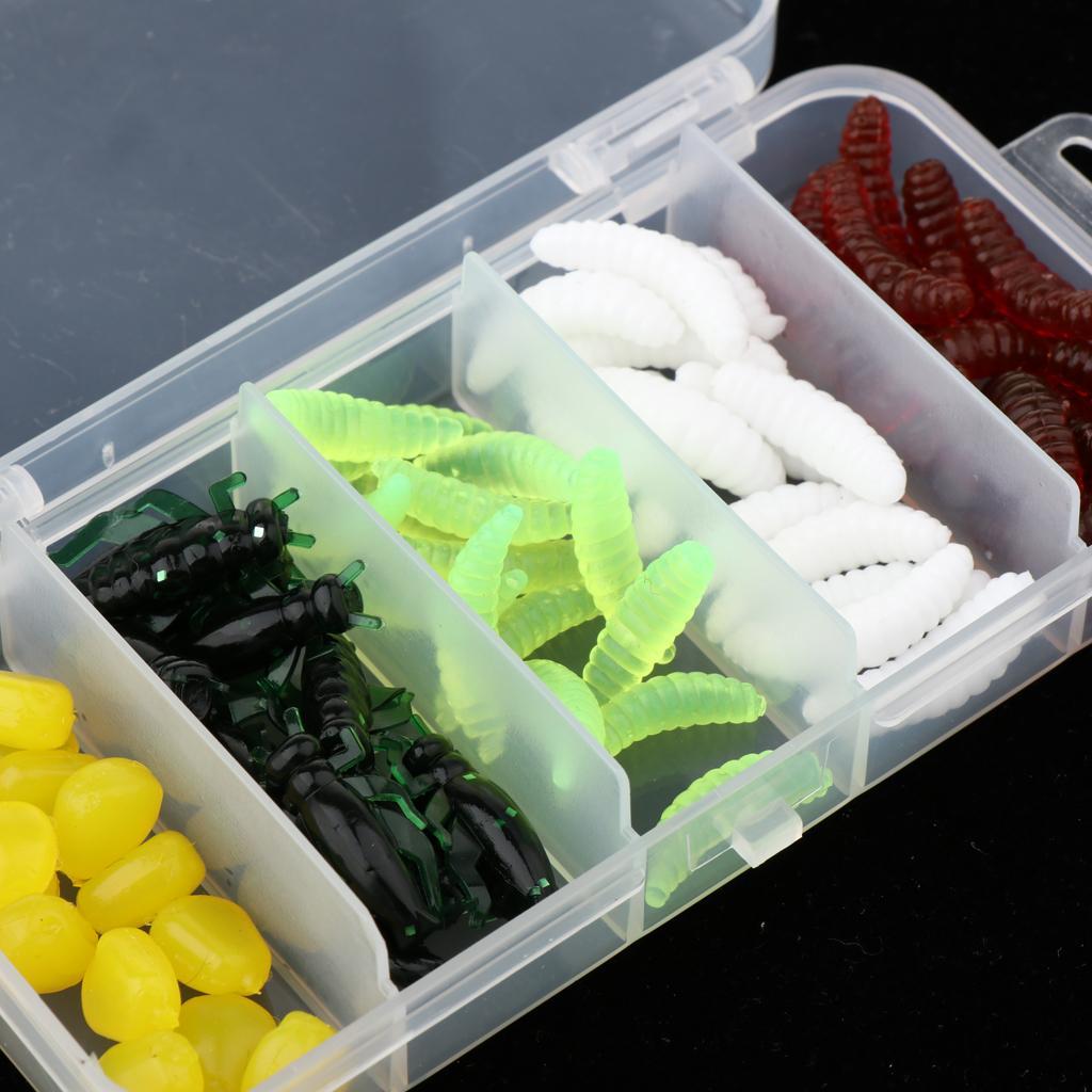 70pcs Soft Fishing Lures Set Grub Worm, Insects, Corn Niblet, Artificial Bait with Small Box