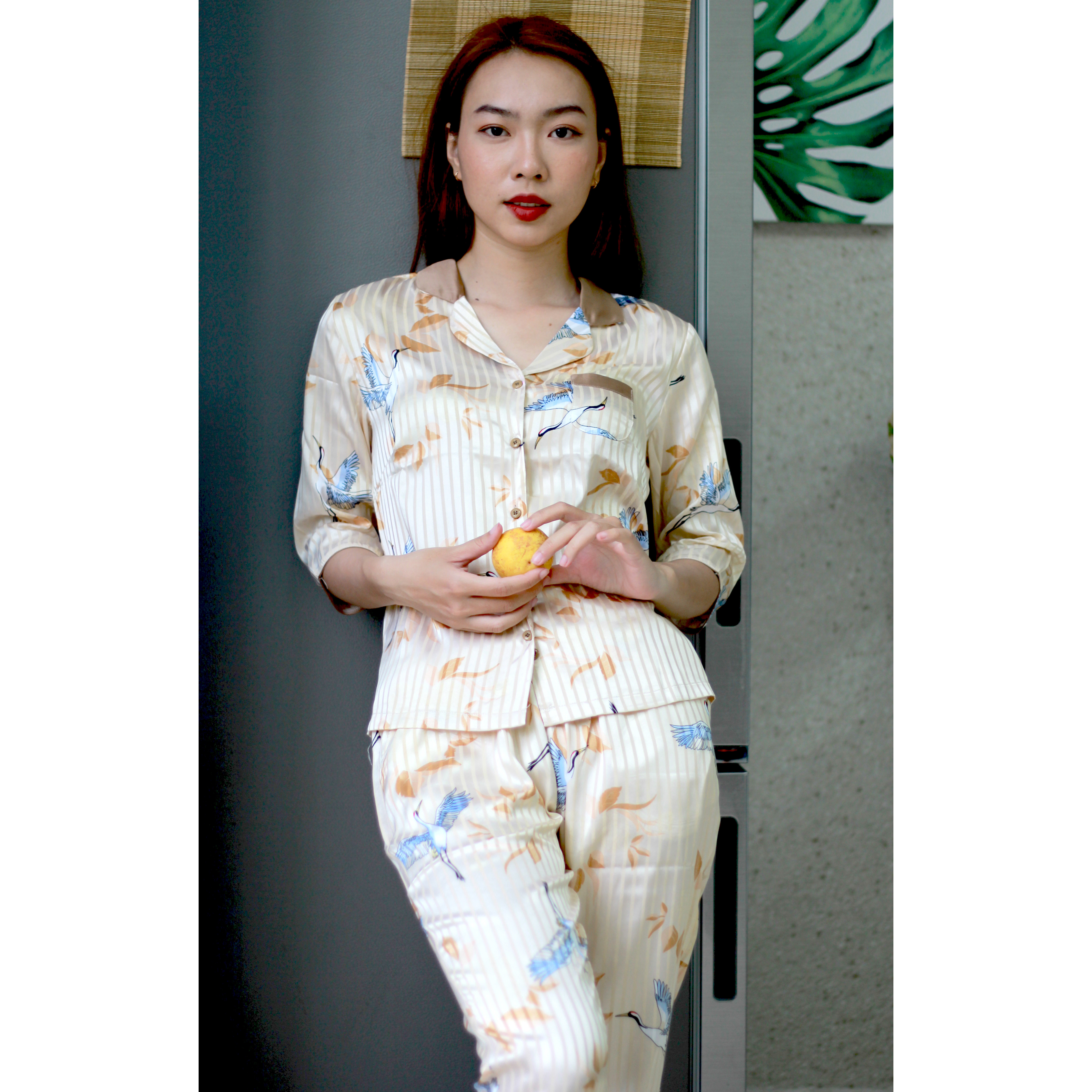 Pijama tay lỡ chất lụa cotton kiểu dáng đáng yêu trẻ trung thương hiệu Fezzio