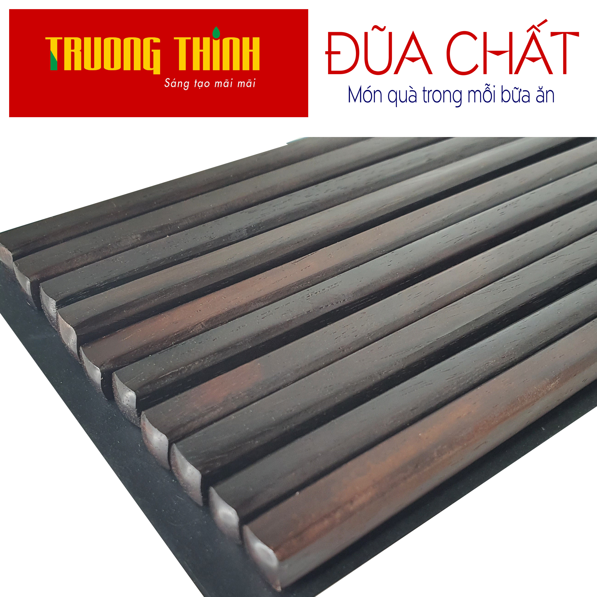 Đũa Gỗ Trắc Đen Cao Cấp Trường Thịnh Loại Đặc Biệt/ Hộp Màu Đen/ 10 Đôi Vuông Trơn