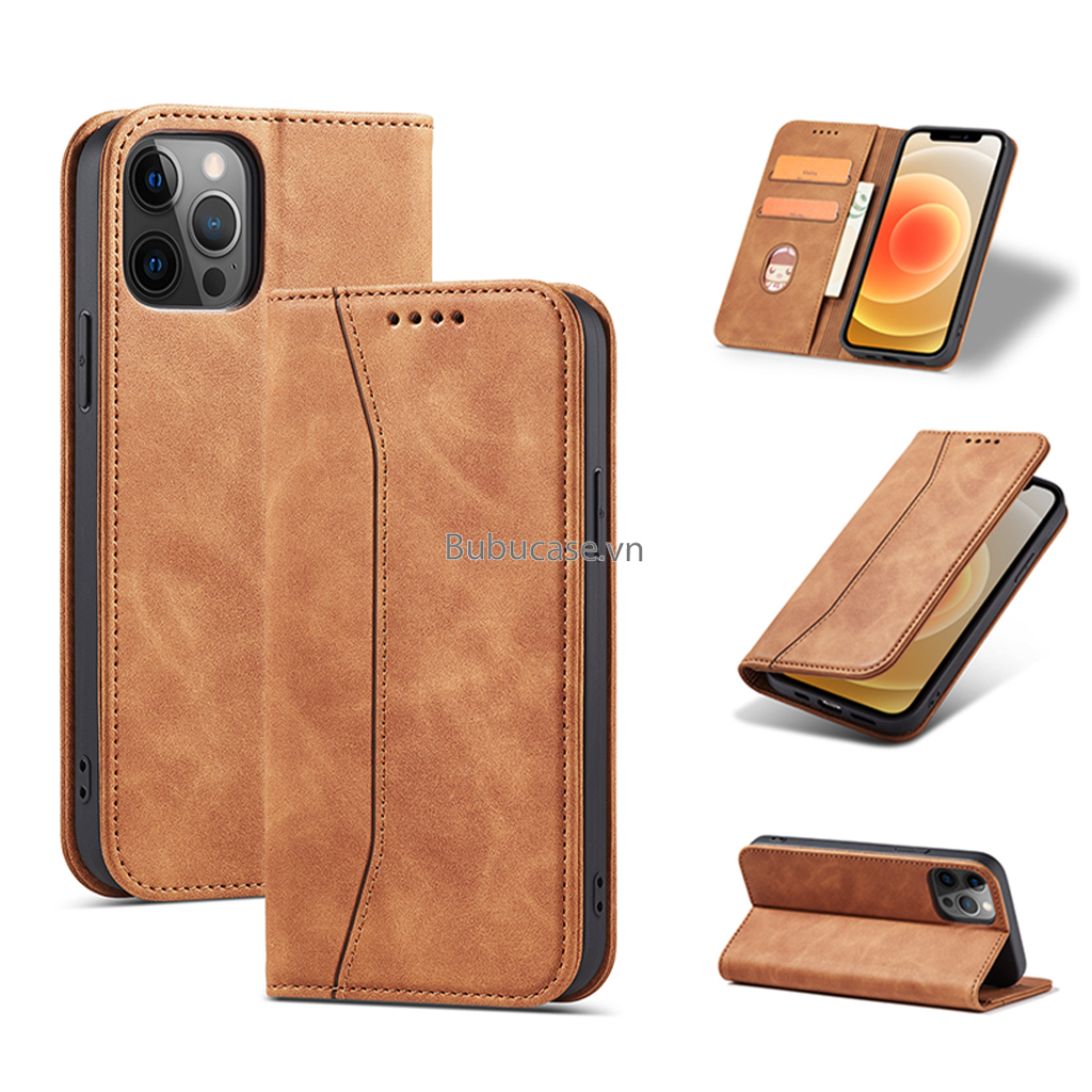 Bao Da Cho Iphone - Sọc Đứng, Không Gài, Có Khe Cắm Thẻ