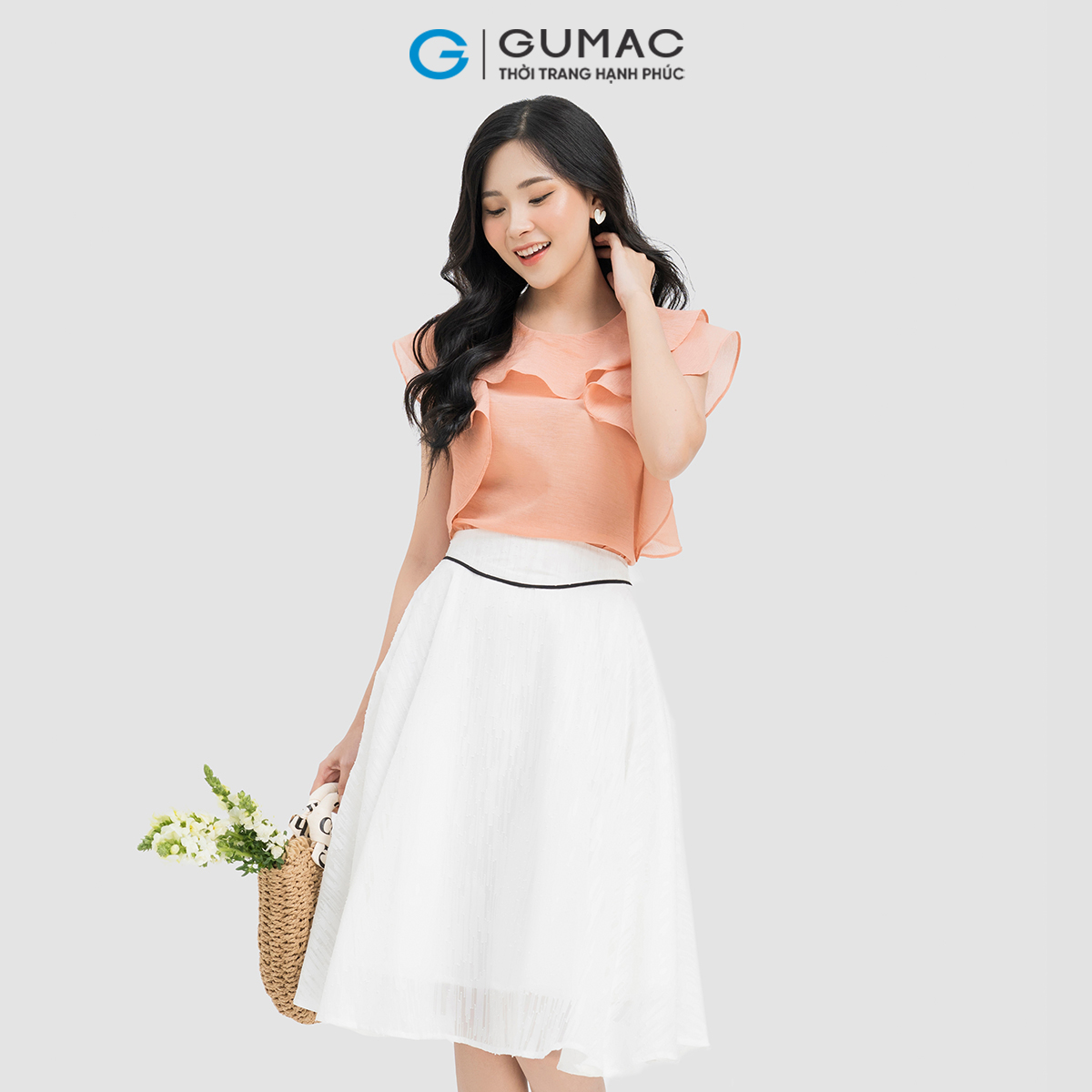 Áo kiểu phối bèo nhẹ mềm mại nữ tính thanh lịch GUMAC LAD0501