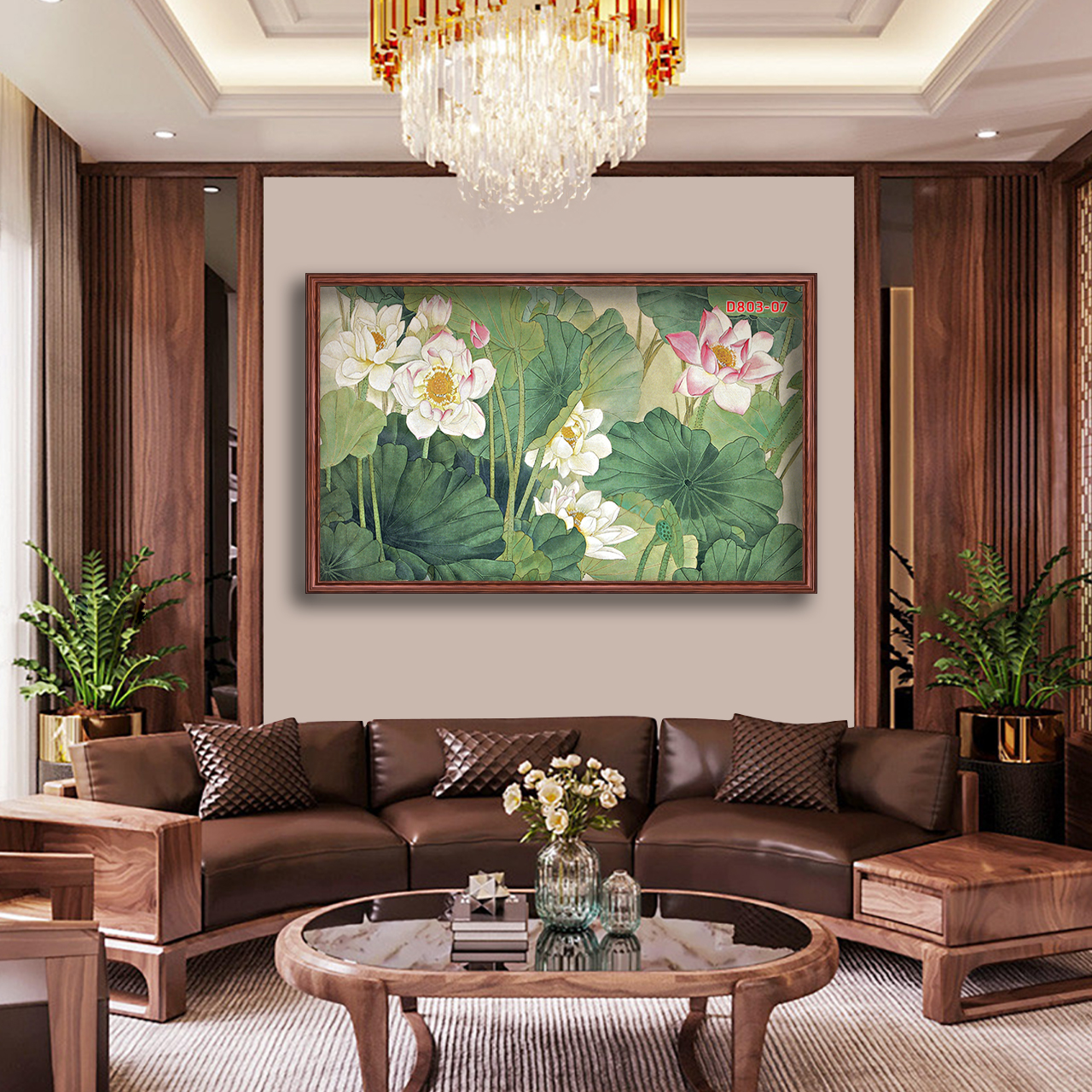D803 01 Tranh kính Hoa sen Cá chép