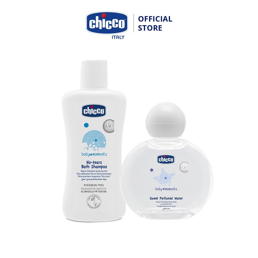 Combo Sữa tắm gội chiết xuất Hoa cúc 0M+ Chicco 200ml &amp; Phấn rôm nước Chicco 0M+ 100ml