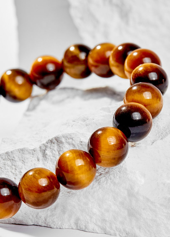 Vòng Tay Phong Thủy Đá Mắt Hổ Vàng Nâu Phối Charm Tuổi Dần Bạc Mạ Vàng 24K Mệnh Thổ, Kim Ngọc Quý Gemstones
