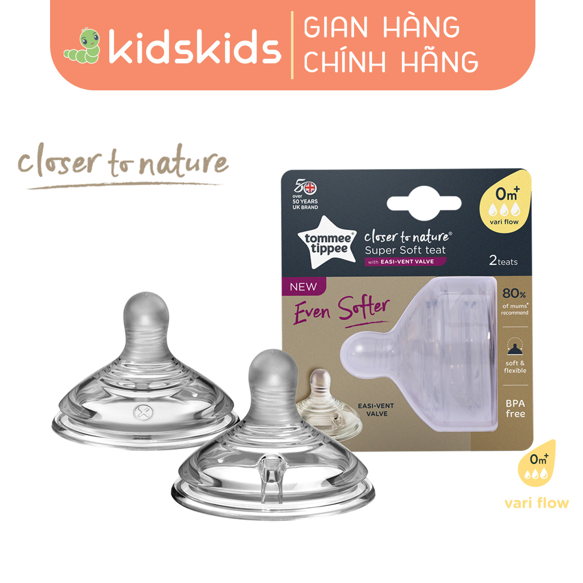 Núm Ty Silicon Siêu Mềm Tự Nhiên Cho Bé Tommee Tippee Natural Start Vari Flow Từ Sơ Sinh (Vỉ đôi, tách lẻ)